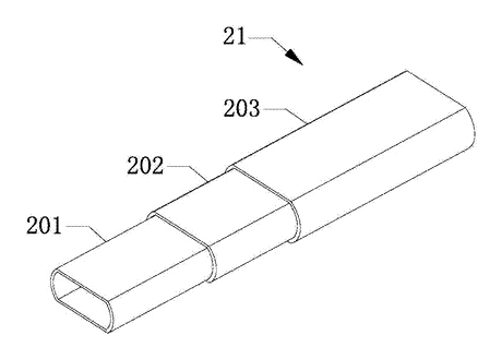Side-Rail Rolling Backpack with Raised Wheels - Patent drawing - three-section rail