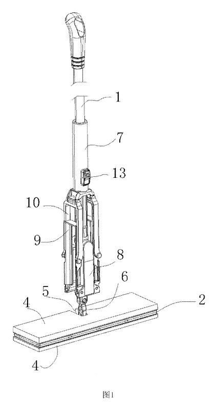 Self-Wringing Flat Mop with Fold-Away Wringer - Patent Fig. 1