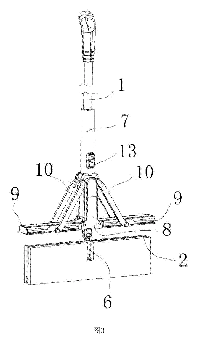 Self-Wringing Flat Mop with Fold-Away Wringer - patent drawing