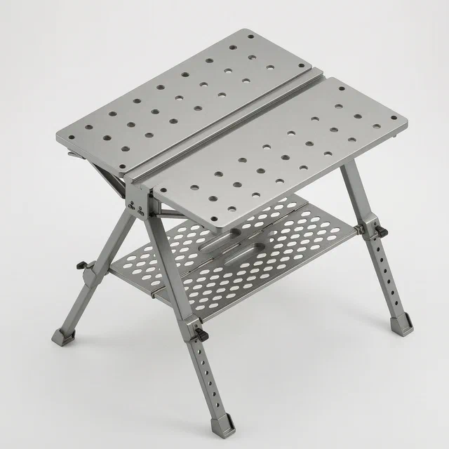 Double-Folding Workbench with Three-Part Tabletop and Telescopic Legs - product render
