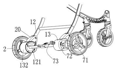 Motorized Rocking Stroller That Rocks by Turning Its Wheels - Patent drawing - third version