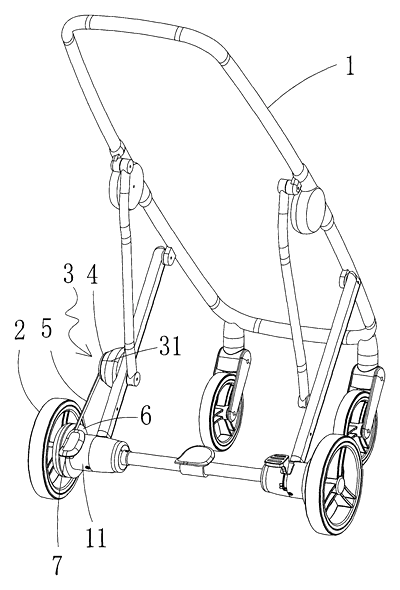 Motorized Rocking Stroller That Rocks by Turning Its Wheels - Patent Fig. 1