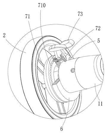Motorized Rocking Stroller That Rocks by Turning Its Wheels - Patent drawing - clutch detail