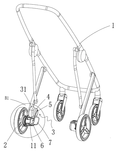 Motorized Rocking Stroller That Rocks by Turning Its Wheels - Patent Fig. 9