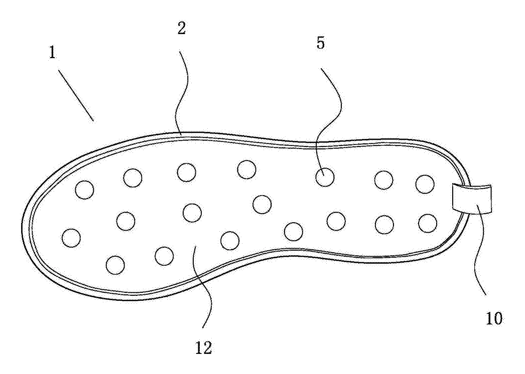 Massage Insole with Spring-Back Silicone Nubs and a Removable Top Layer - patent drawing
