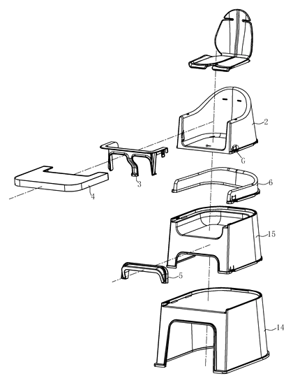 Nesting Children's Table and Chair Set with Tool-Free Snap Connection - Patent drawing - exploded view of table and chair