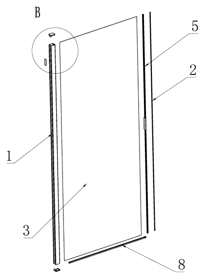 Retractable Shower Curtain with Magnetic Closure and Auto-Rewind Spool - Patent drawing - shower curtain configuration