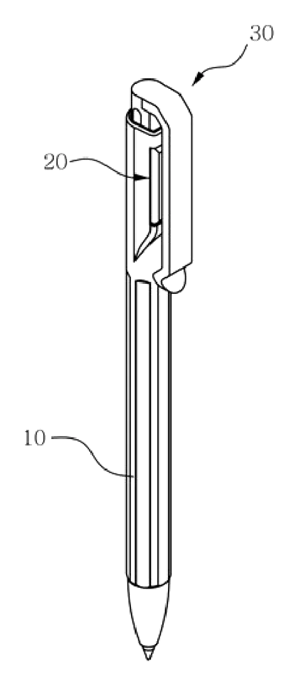 Push-Button Retractable Pen with Guided Elastic Clip Mechanism - Patent Fig. 2