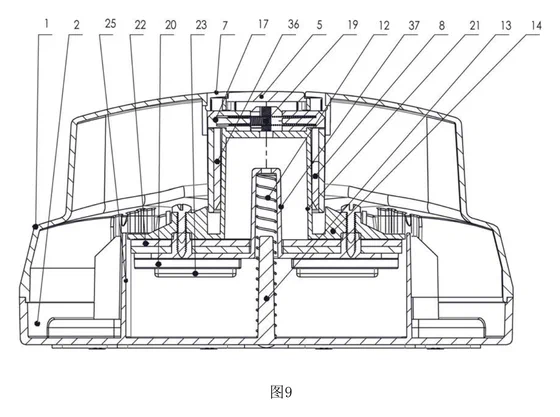 Magnetic Double-Sided Window Cleaner with Dial-Set Magnet Strength - Patent drawing - section through the cleaner