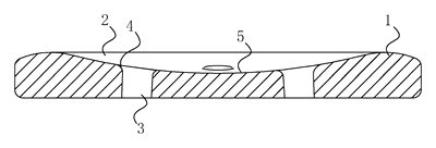 Sew-Through Button with Chamfered Thread Holes and Recessed Thread Groove - Patent drawing - top view of the button body