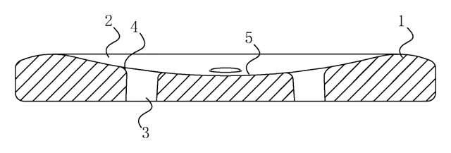 Sew-Through Button with Chamfered Thread Holes and Recessed Thread Groove - patent drawing