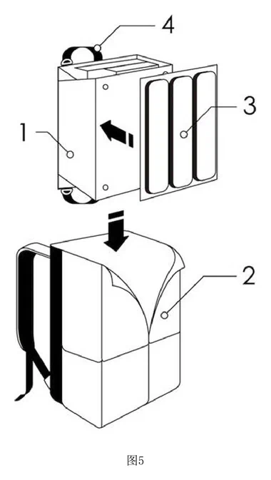 Fold-Out Desk Organizer Insert for School Backpacks - Patent drawing - inserting the organizer into the backpack
