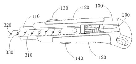 Ceramic Snap-Off Utility Knife with Round-Notch Cutting Edges - Patent drawing - second use state