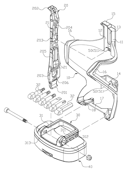 Bicycle Bottle Cage with Integrated Tire Lever and Screwdriver Tool Set - Patent Fig. 2