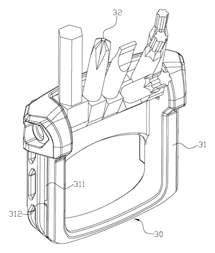 Bicycle Bottle Cage with Integrated Tire Lever and Screwdriver Tool Set - Patent Fig. 8