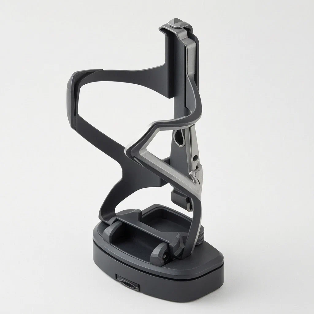 Bicycle Bottle Cage with Integrated Tire Lever and Screwdriver Tool Set - product render