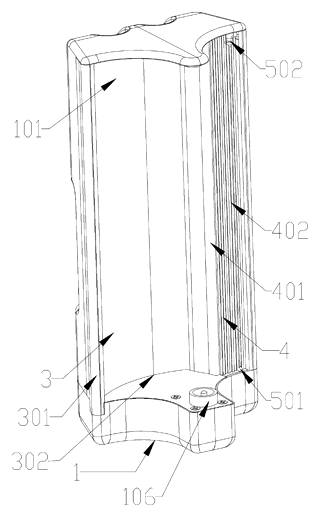 Self-Rinsing Roller Scrub Brush with Dirty-Water Tank - Patent drawing - housing without brush