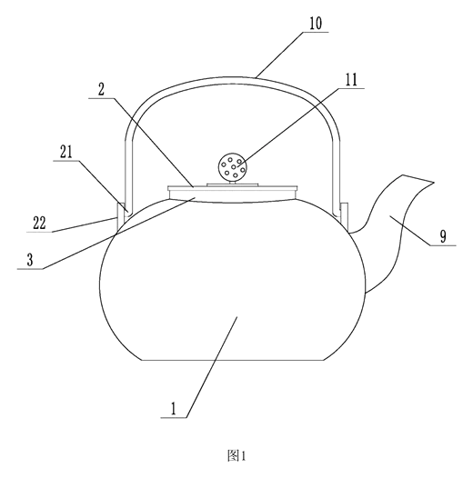 Metal Kettle with Magnetic Lid That Stays On When Pouring - Patent drawing - the kettle