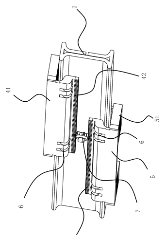 Three-Section Gear-Synchronized Drawer Slide Rail Assembly - Patent drawing - cross section detail