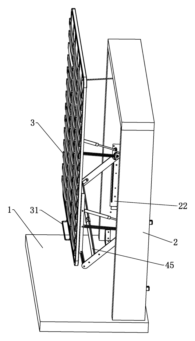 Lift-Up Storage Bed with Four-Bar Linkage That Slides the Deck Away from the Headboard - patent drawing
