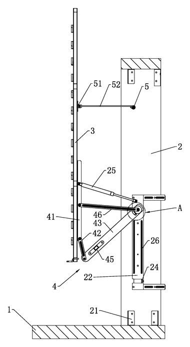 Lift-Up Storage Bed with Four-Bar Linkage That Slides the Deck Away from the Headboard - Patent drawing - lifting assembly