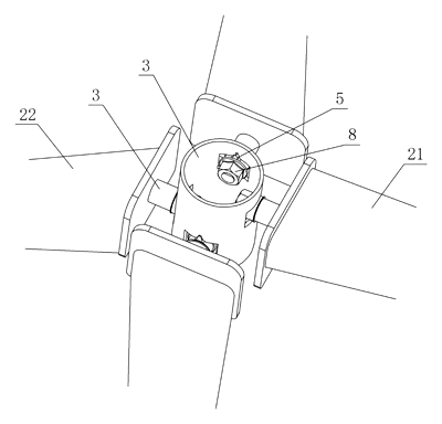 Self-Leveling, Nesting Table Base with a Torsion-Ring Leg Hub - Patent Fig. 2