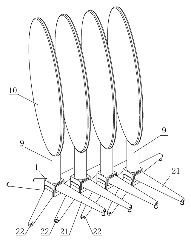 Self-Leveling, Nesting Table Base with a Torsion-Ring Leg Hub - patent drawing