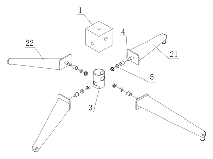 Self-Leveling, Nesting Table Base with a Torsion-Ring Leg Hub - Patent drawing - exploded hub