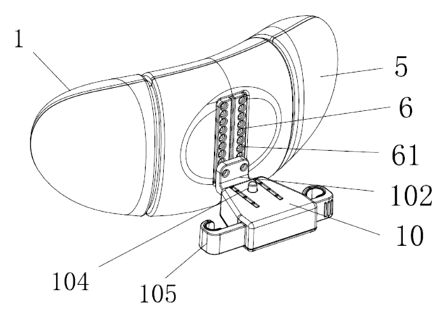 Car Headrest Pillow with Ratchet Side Wings and Push-Button Reach - patent drawing