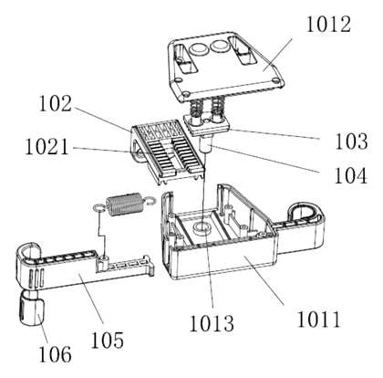 Car Headrest Pillow with Ratchet Side Wings and Push-Button Reach - Patent drawing - exploded bracket