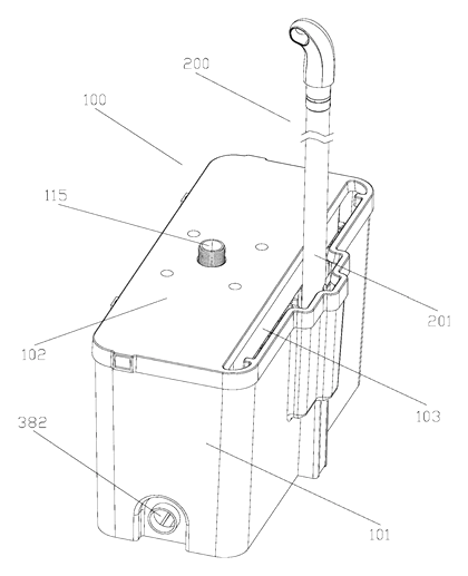 Electric Flat Mop Cleaning Bucket with Automatic Washing and Wringing - Patent drawing - overall assembly