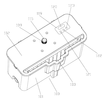 Electric Flat Mop Cleaning Bucket with Automatic Washing and Wringing - Patent drawing - bucket interior