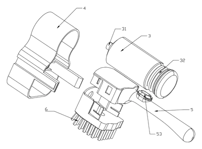 Soap-Dispensing Dish Brush That Refills in Its Stand - Patent drawing - exploded view