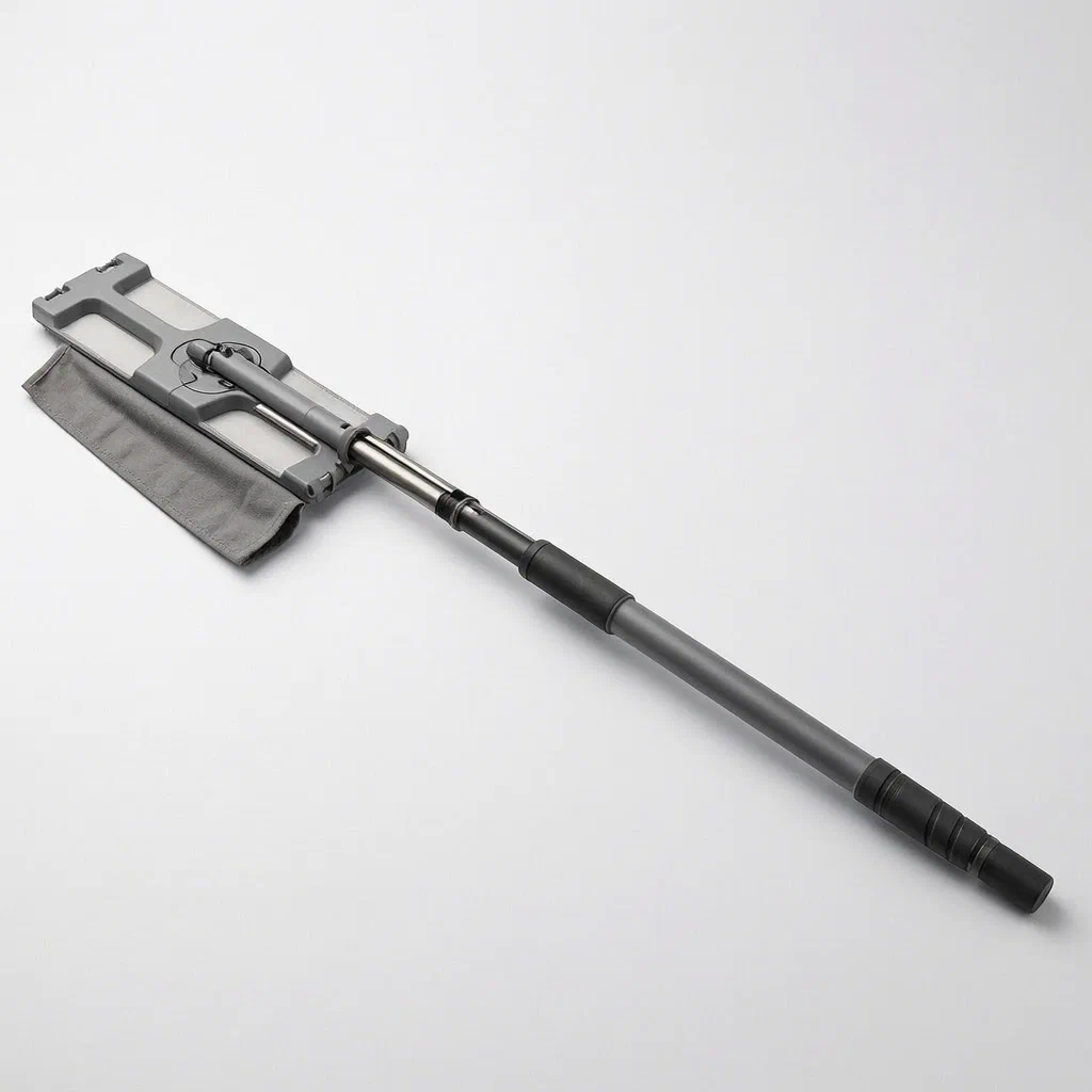 Single-Sided Hand-Free Flat Mop with Folding Plates and Squeezing Mechanism - product render