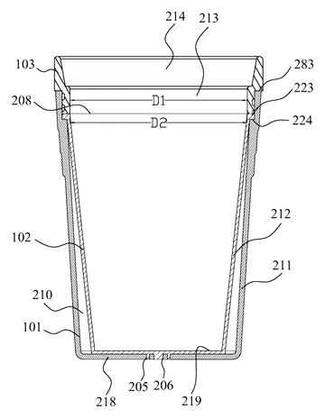 Rigid Shell Container with Removable Silicone Liner - Patent drawing - cup section