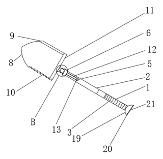 Garden Shovel for Garden Engineering with Foldable Blade and Scraper - Patent Fig. 1