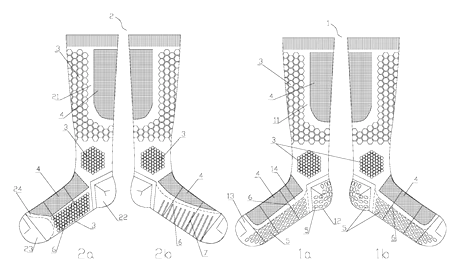 Left-Right Specific Soccer Socks: Grip for the Plant Foot, Touch Pads for the Kicking Foot - Patent Fig. 1