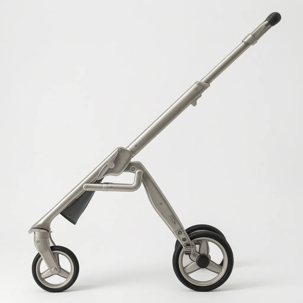 Baby Stroller with a Movably-Mounted Seat and Four-Bar Linkage Frame - product render