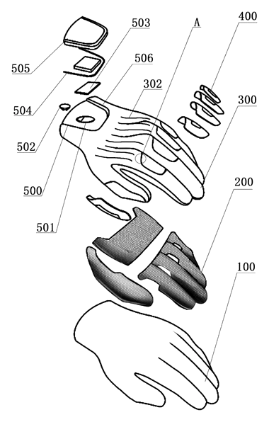 Impact-Resistant Glove with a 3D-Printed Lattice Layer - Patent Fig. 1
