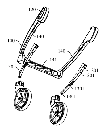 Compact-Fold Stroller with a Four-Bar Side Frame and Telescoping Handle - Patent Fig. 10