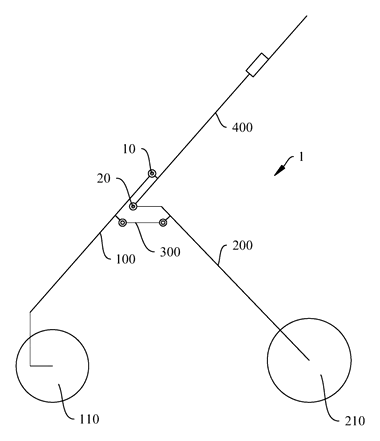 Compact-Fold Stroller with a Four-Bar Side Frame and Telescoping Handle - Patent drawing - linkage diagram