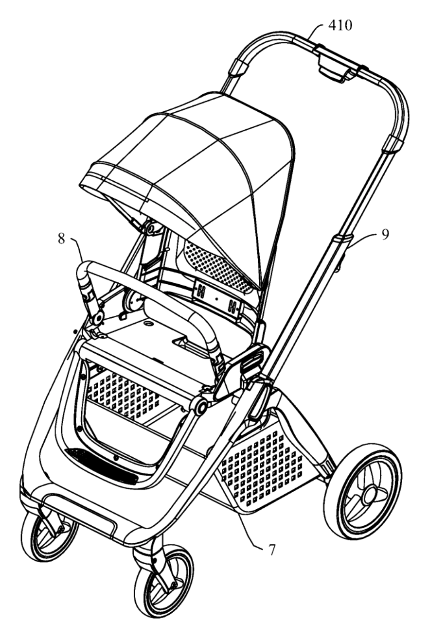 Compact-Fold Stroller with a Four-Bar Side Frame and Telescoping Handle - patent drawing