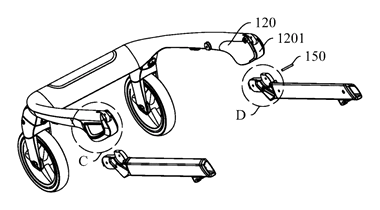 Compact-Fold Stroller with a Four-Bar Side Frame and Telescoping Handle - Patent Fig. 8