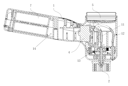 Cordless Electric Shoe Scrubber That Feeds Cleaner Through the Center of the Brush - Patent Fig. 2