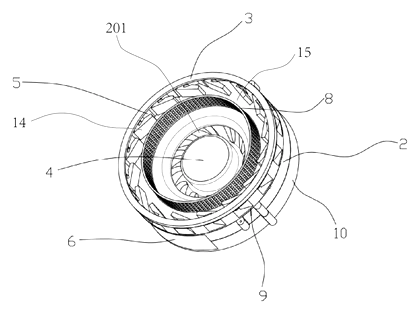 Vortex Airflow Insect Trap with Filter Isolation - Patent drawing - exploded view of the trap components