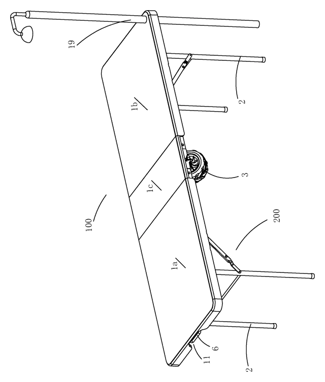 Telescopic Folding Table with Extension Panel and Built-In Trolley - patent drawing