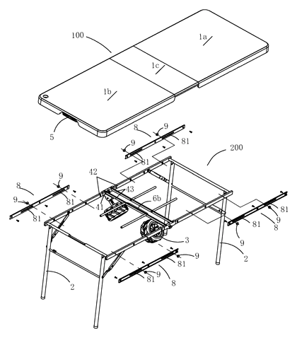 Telescopic Folding Table with Extension Panel and Built-In Trolley - Patent Fig. 6