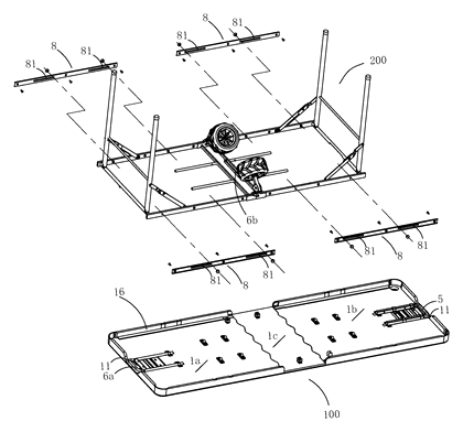Telescopic Folding Table with Extension Panel and Built-In Trolley - Patent Fig. 7