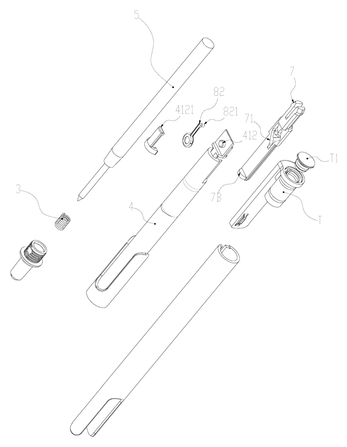 Slide-Action Retractable Pen with a Friction-Loaded Cam That Ignores Gravity - patent drawing