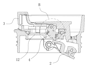 One-Touch Sealing Cup Lid with Rotating Plug and Spring Return - Patent drawing - detailed mechanism close-up